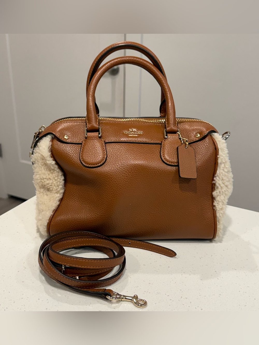 coach mini bennett satchel shearling NWT